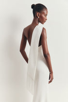 Asymmetric Scarf Gown With Fringing - White