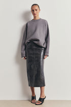 Croc Embossed Leather Tailored Maxi Skirt - Slate