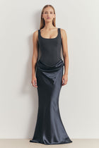 Tailored Corset Gown With Draped Hip - Petrol