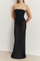 Sheer Strapless Mesh Gown - Black
