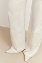 Satin Jacquard Tailored Straight Leg Trousers - Cream