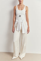 Satin Jacquard Tailored Straight Leg Trousers - Cream