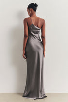Satin Slip One Shoulder Maxi Dress - Slate