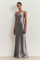 Satin Slip One Shoulder Maxi Dress - Slate