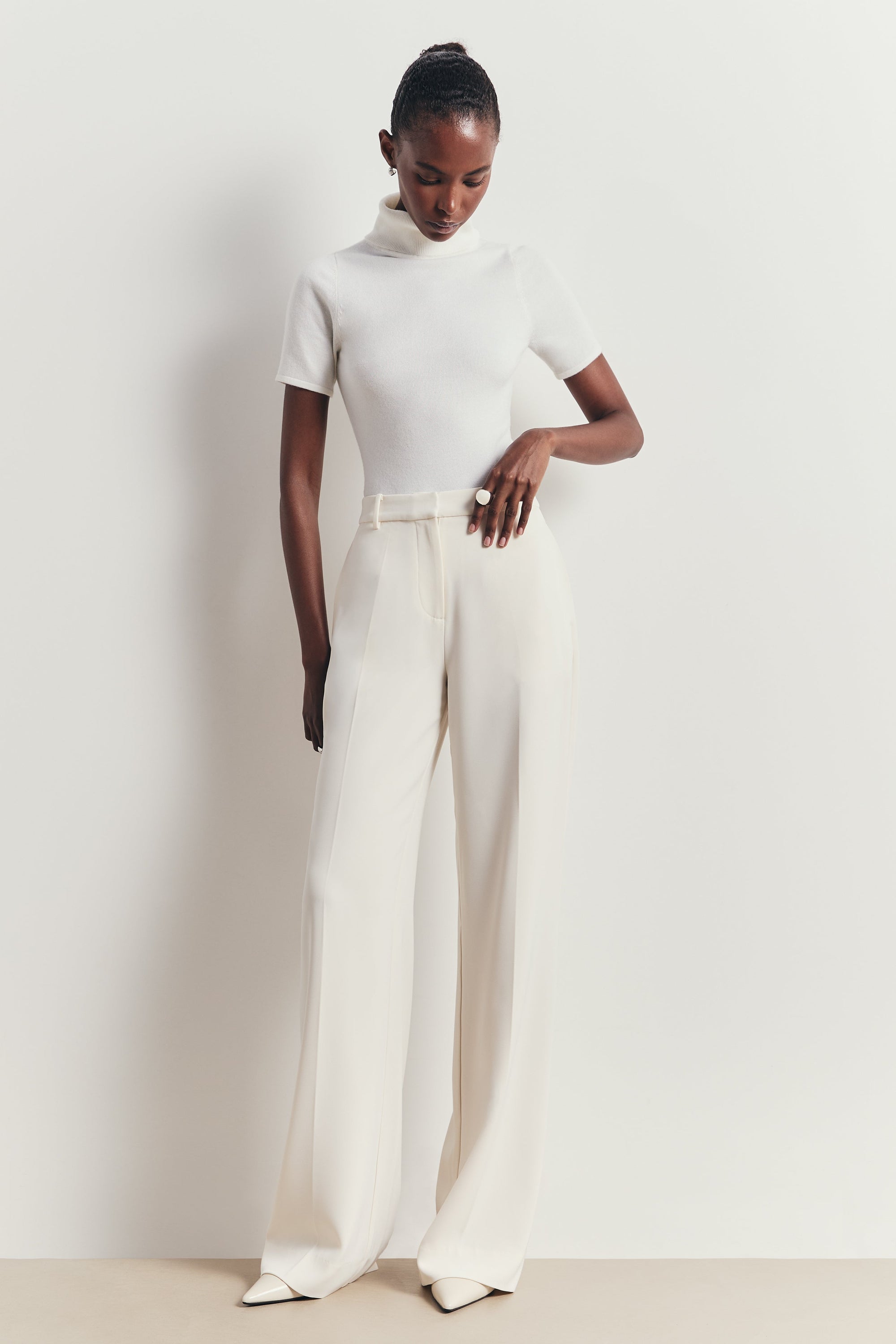 Tailored High Rise Wide Leg Trousers - Cream