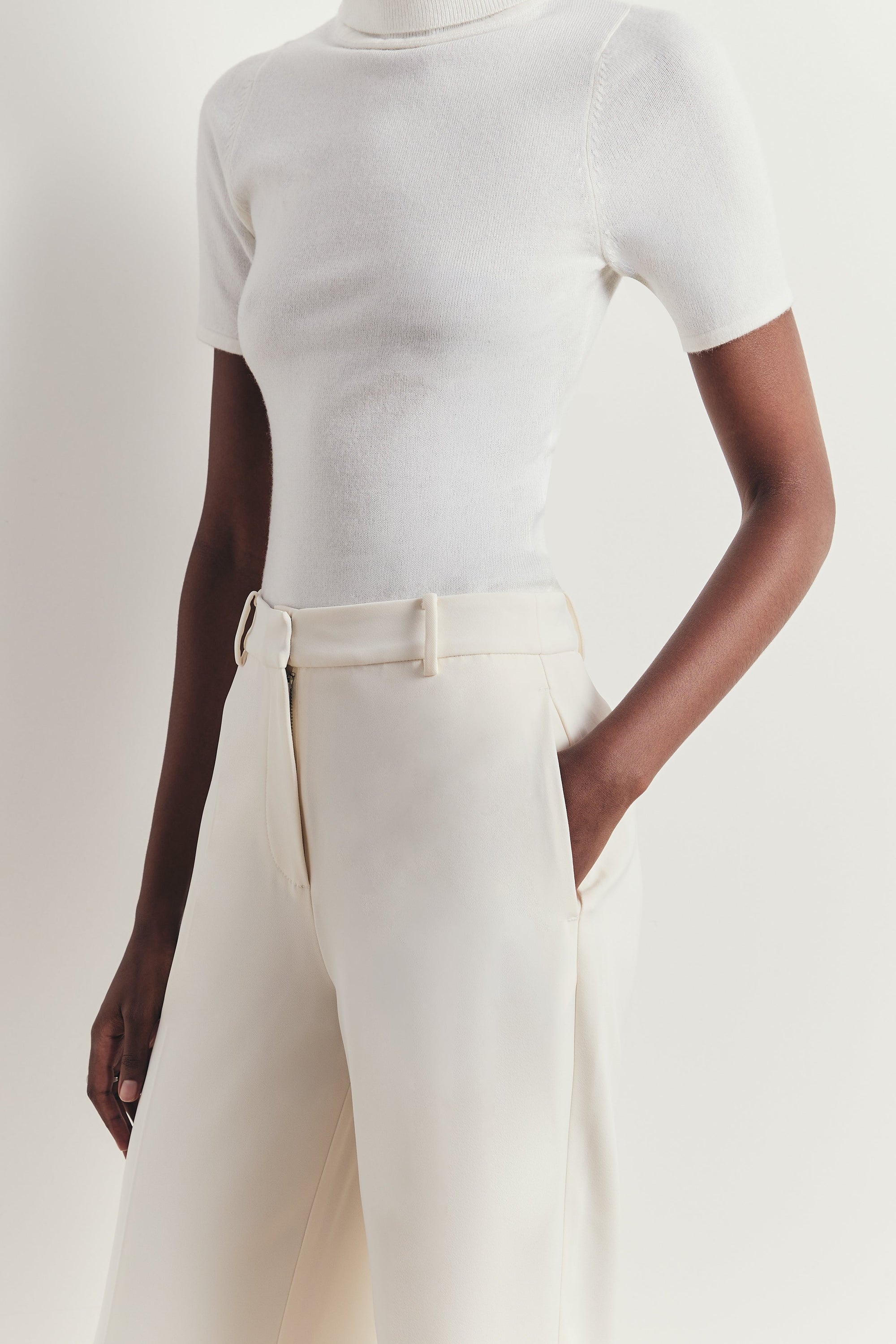 Tailored High Rise Wide Leg Trousers - Cream