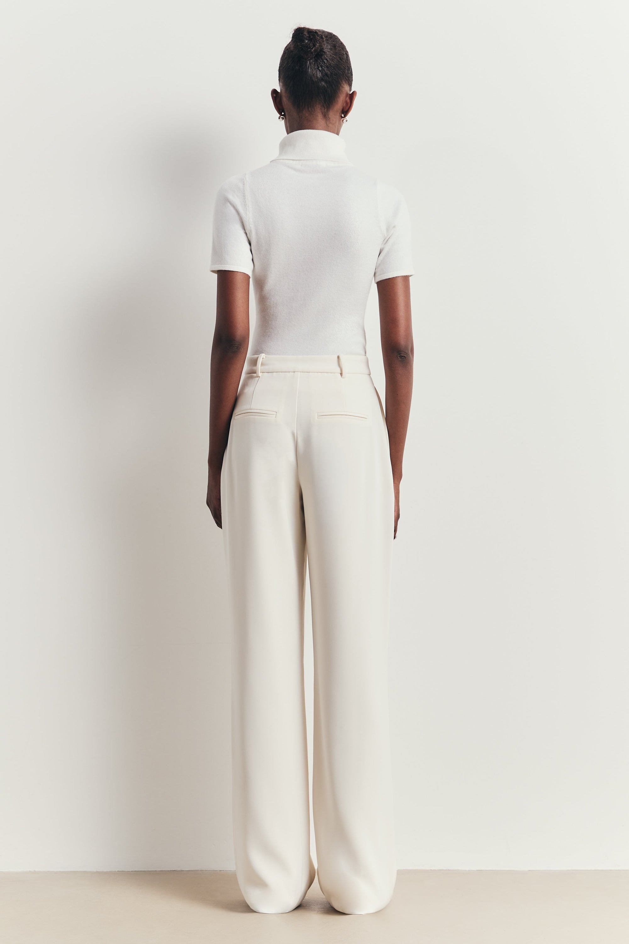 Tailored High Rise Wide Leg Trousers - Cream