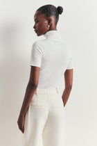 Wool Blend Cap Sleeve Polo Neck Top - Cream