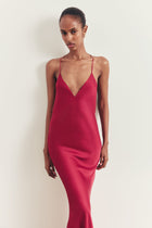 Satin Slinky Cowl Back Gown - Scarlet