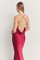Satin Slinky Cowl Back Gown - Scarlet