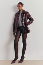 Croc Embossed Leather Tailored Micro Shorts - Oxblood