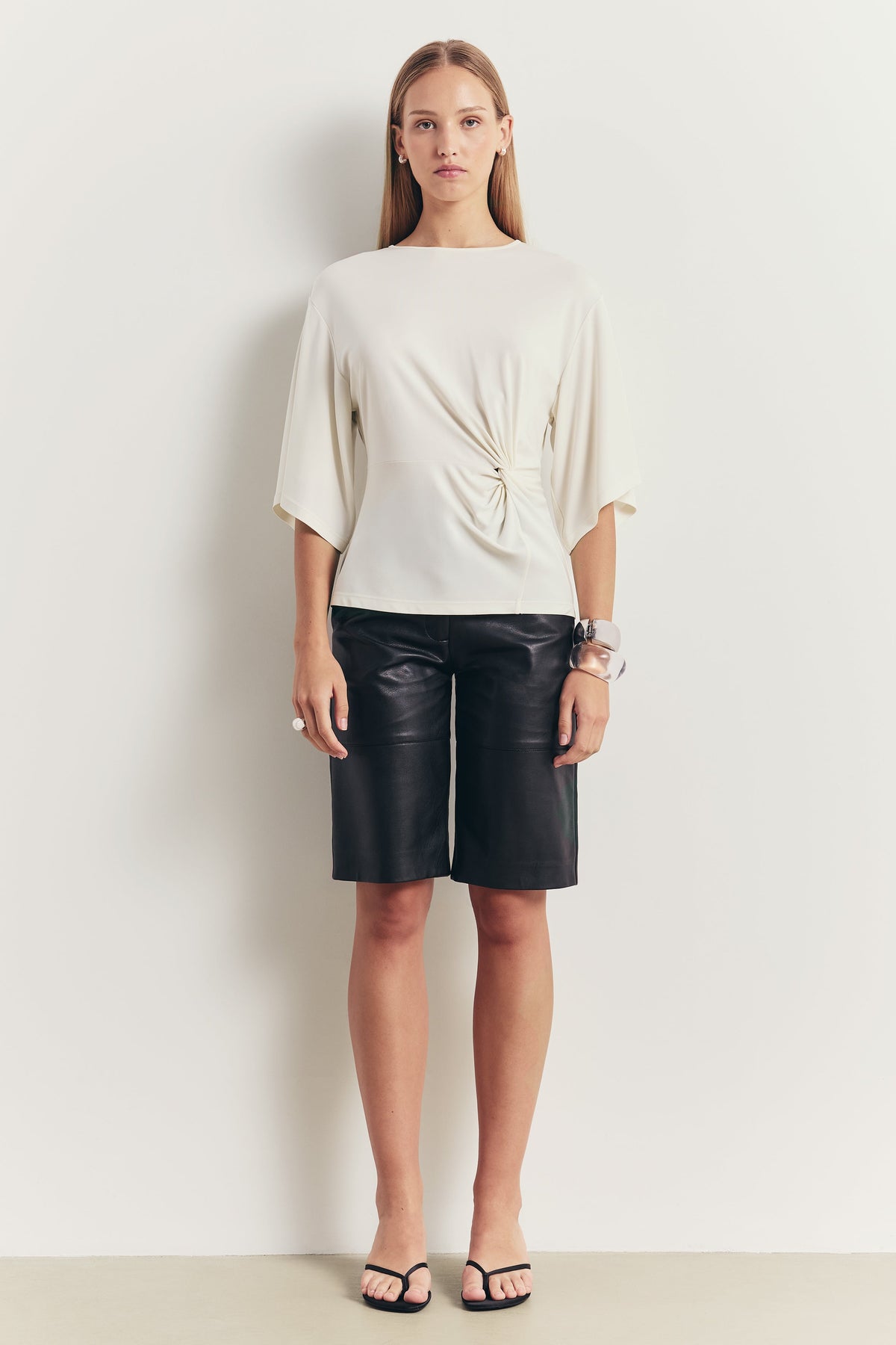 Gathered Knot Detail T-Shirt - White