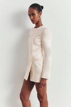 Satin Tailored Collarless Blazer Dress - Cream