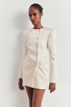 Satin Tailored Collarless Blazer Dress - Cream