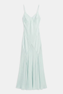 Plunging Satin Handkerchief Hem Gown - Mint