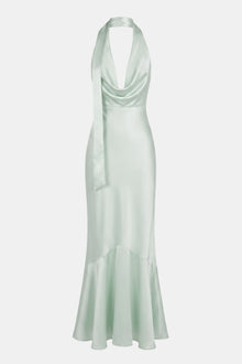 Satin Panel Scarf Detail Midi Dress - Mint