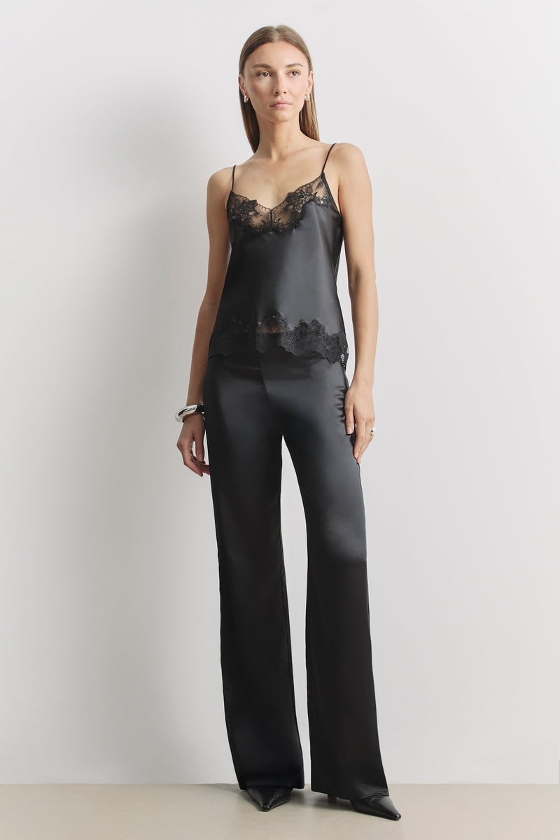Satin Lace Detail Camisole - Black