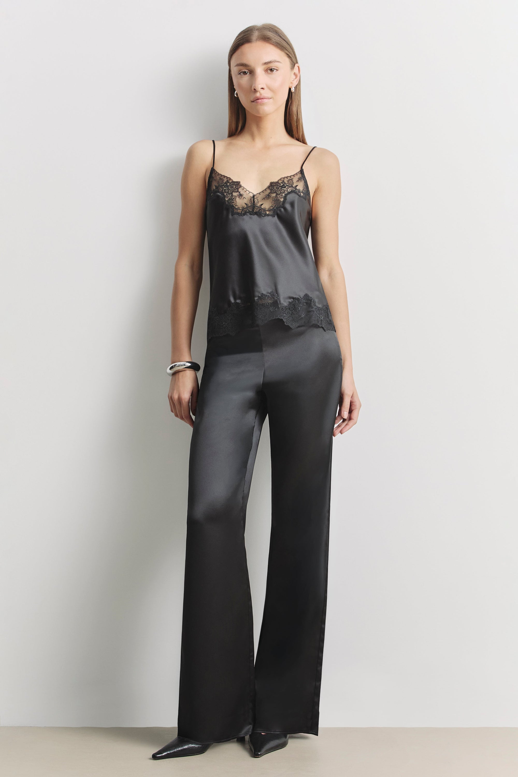 Formal Satin Straight Leg Trousers - Black