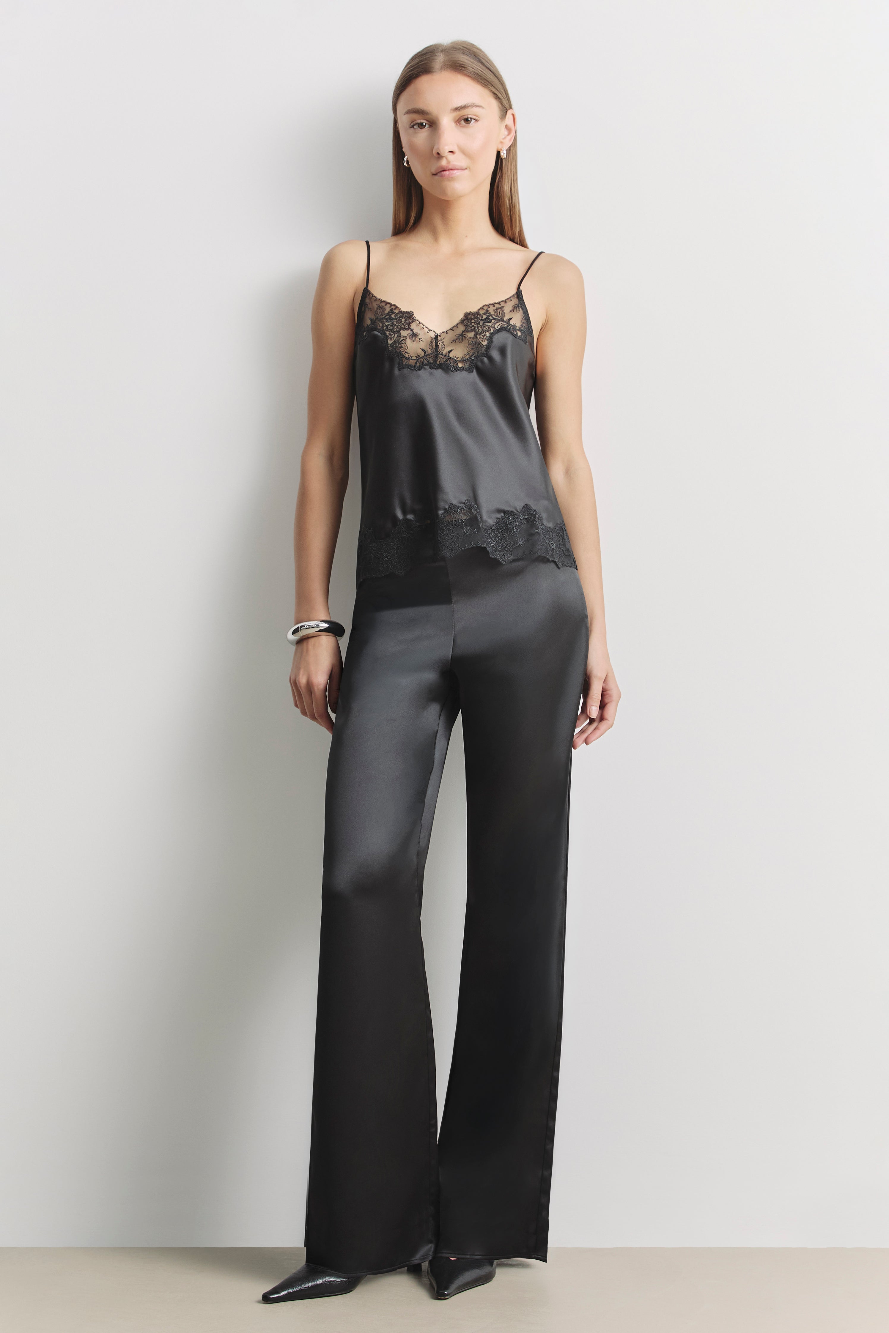 Satin Lace Detail Camisole - Black | BOA