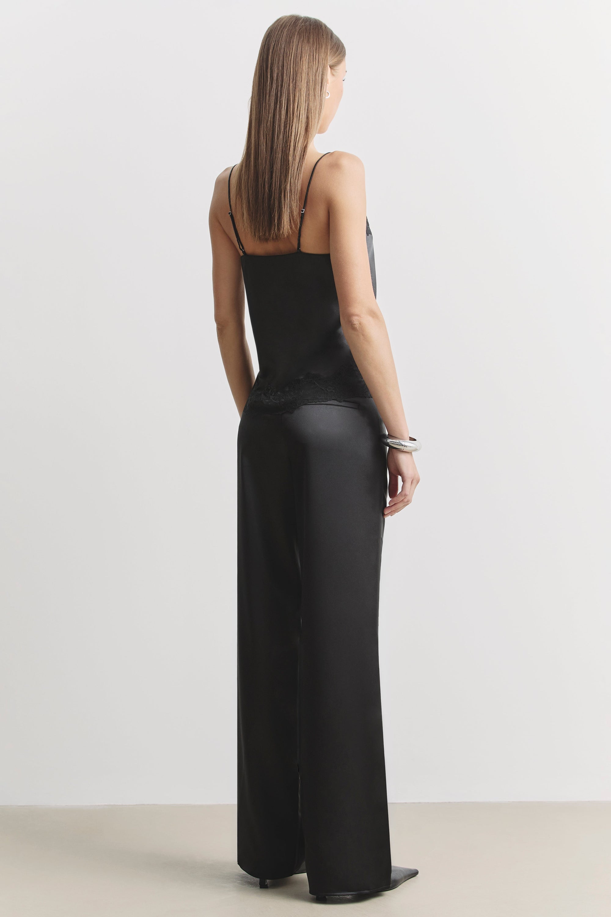 Satin Lace Detail Camisole - Black