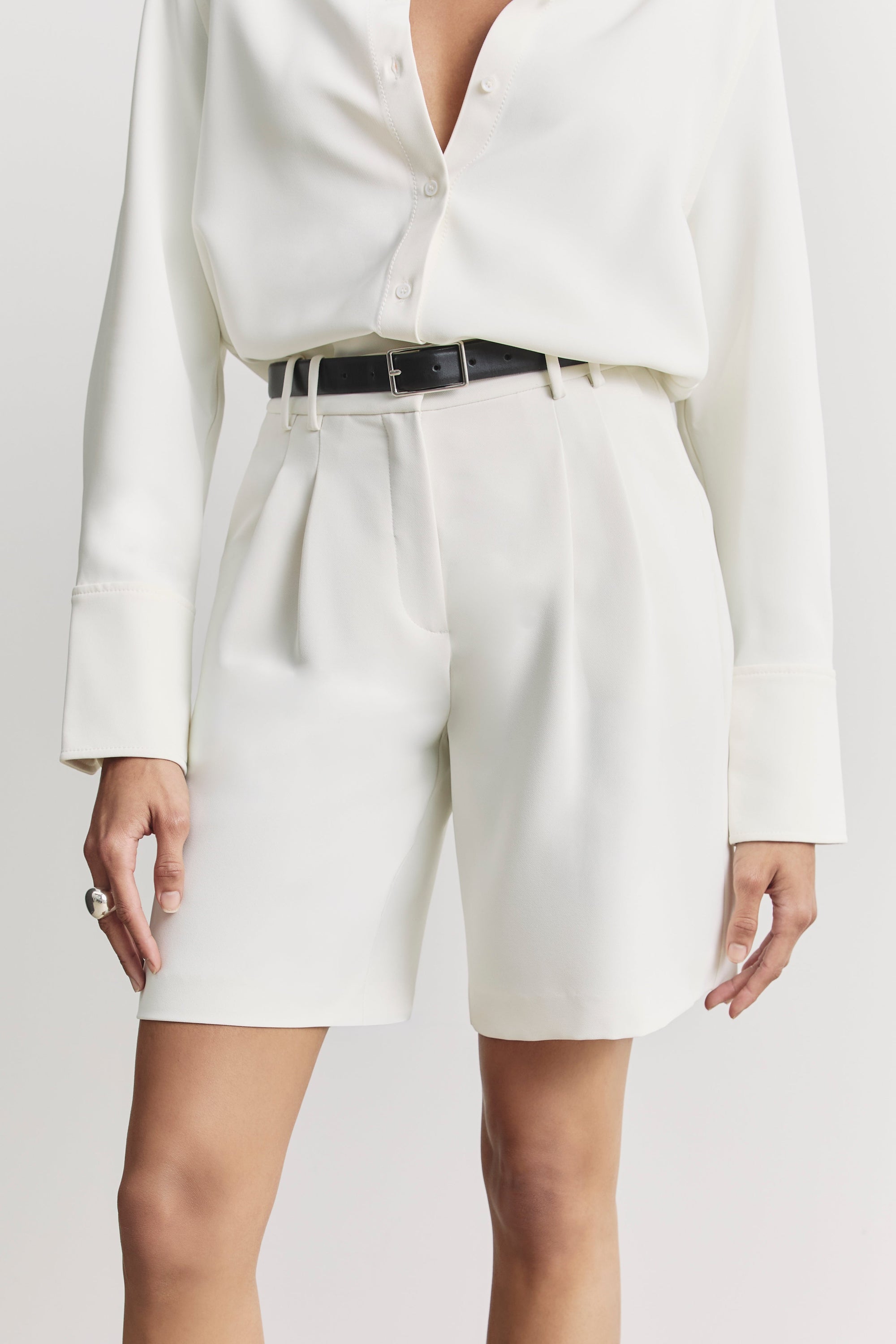 Effortless Pleated Longline Shorts - White