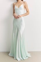 Plunging Satin Handkerchief Hem Gown - Mint