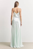 Plunging Satin Handkerchief Hem Gown - Mint