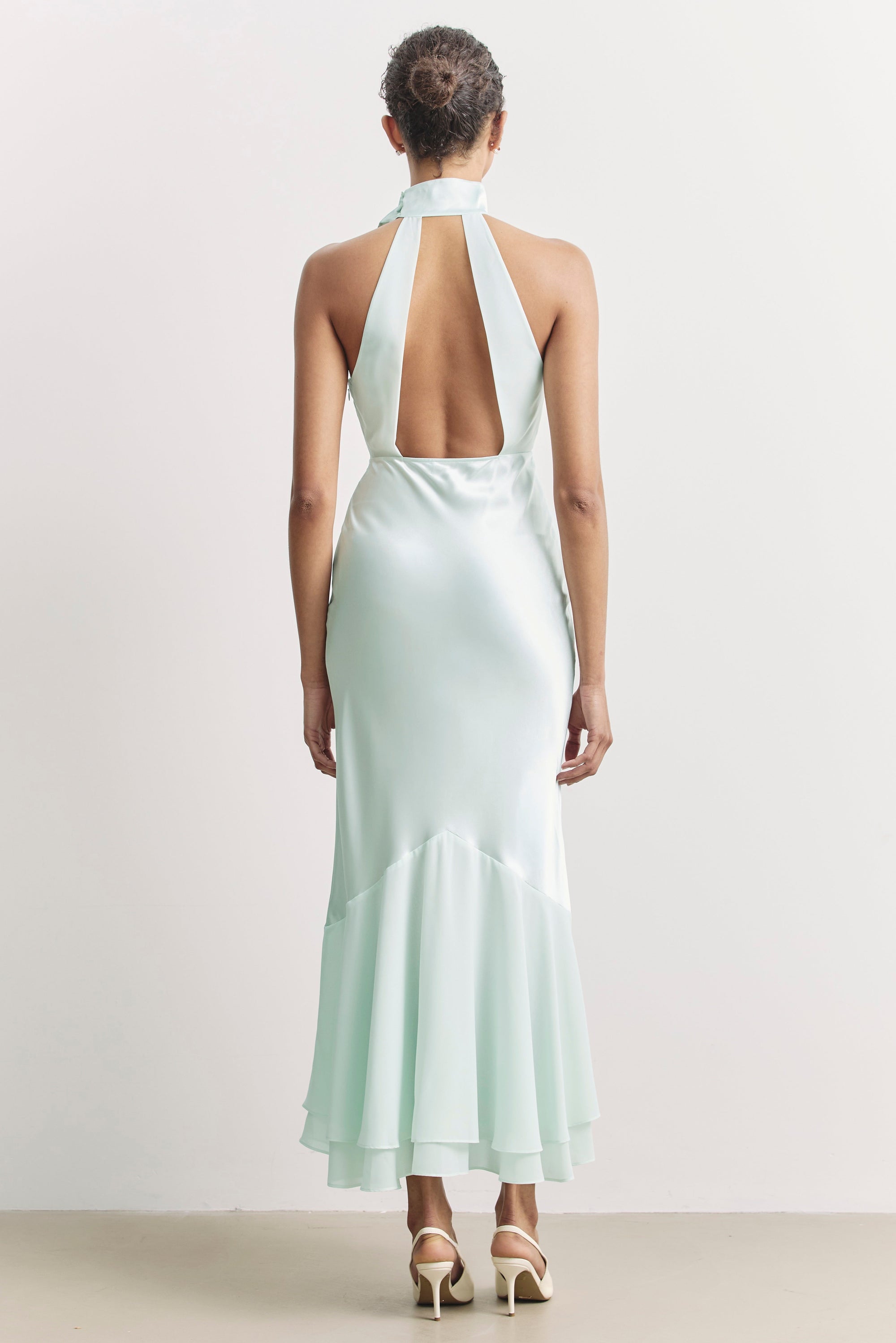 Satin Panel Scarf Detail Midi Dress - Mint