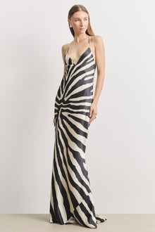 Satin Slinky Cowl Back Gown - Abstract Zebra