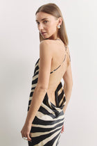 Satin Slinky Cowl Back Gown - Abstract Zebra