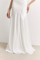 Plunging Satin Handkerchief Hem Gown - White