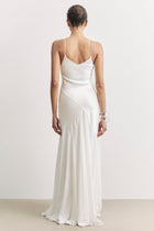 Plunging Satin Handkerchief Hem Gown - White