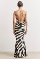 Satin Slinky Cowl Back Gown - Abstract Zebra