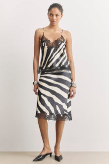 Satin Lace Detail Midi Skirt - Abstract Zebra