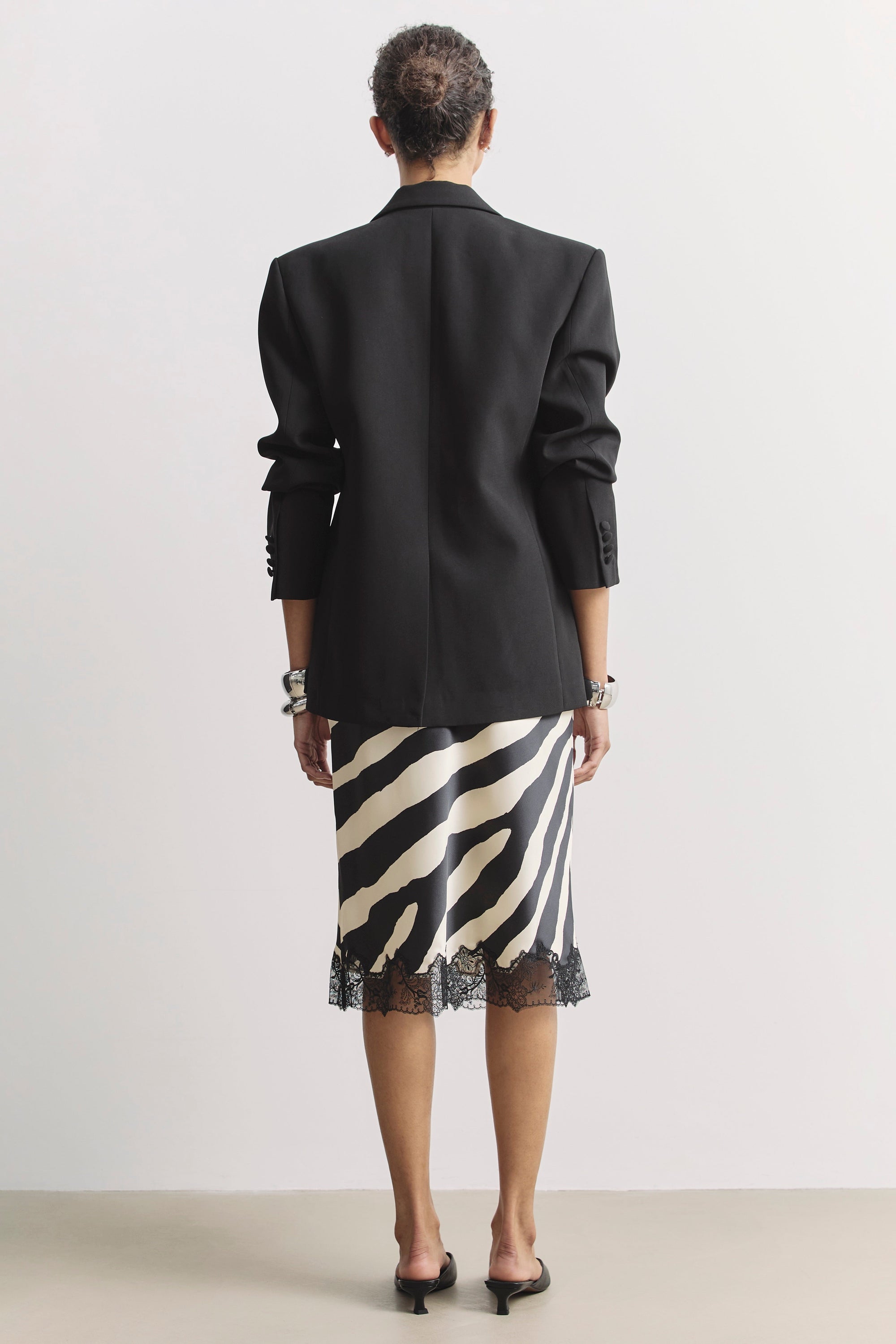 Satin Lace Detail Midi Skirt - Abstract Zebra