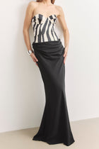 Satin Corset Gown With Draped Hip - Abstract Zebra