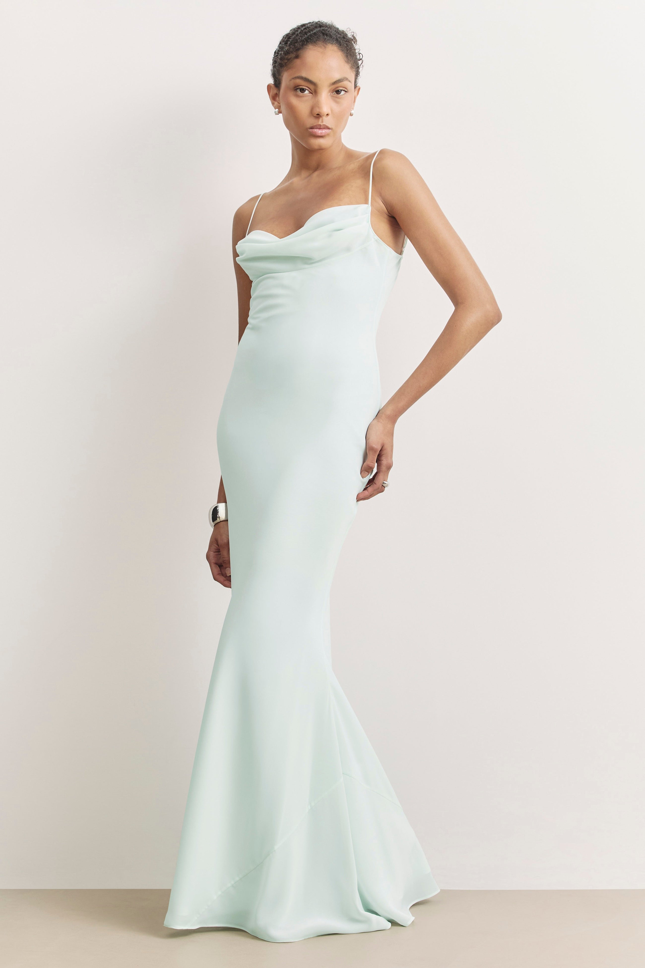 Ruched Chiffon Maxi Dress - Mint