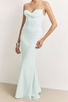 Ruched Chiffon Maxi Dress - Mint