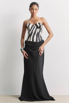 Satin Corset Gown With Draped Hip - Abstract Zebra