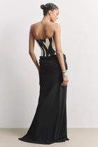 Satin Corset Gown With Draped Hip - Abstract Zebra