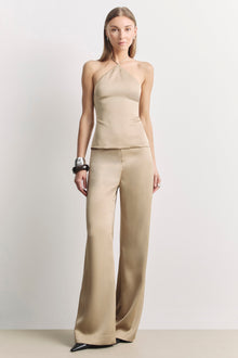Tailored Satin Halterneck Top - Bronze