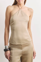 Tailored Satin Halterneck Top - Bronze
