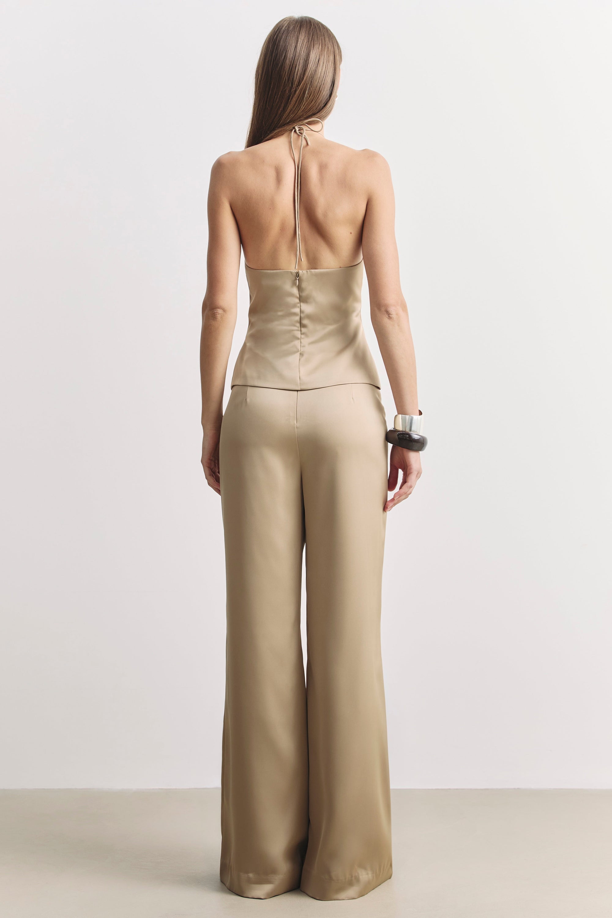 Tailored Satin Halterneck Top - Bronze