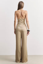 Tailored Satin Wide Leg Trousers - Bronze
