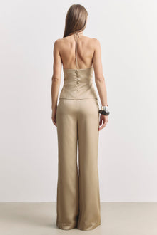 Tailored Satin Wide Leg Trousers - Bronze