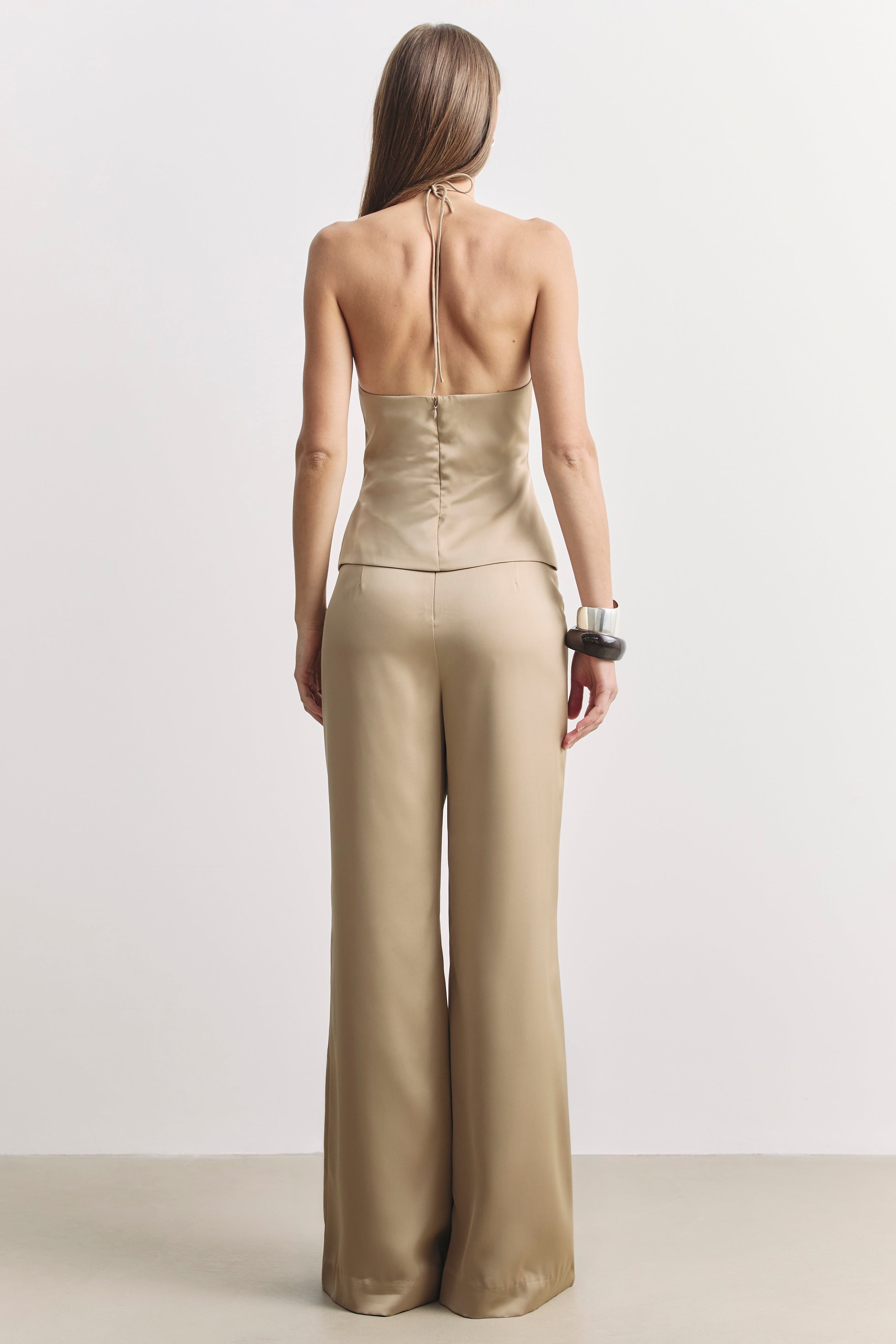 Tailored Satin Wide Leg Trousers - Bronze
