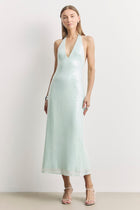 Sequin V Neck Plunge Midi Dress - Mint