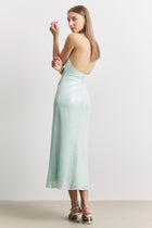 Sequin V Neck Plunge Midi Dress - Mint