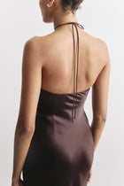 Clean Cut Satin Halterneck Gown - Carob