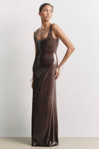 Sequin Scoop Neck Column Maxi Dress - Carob